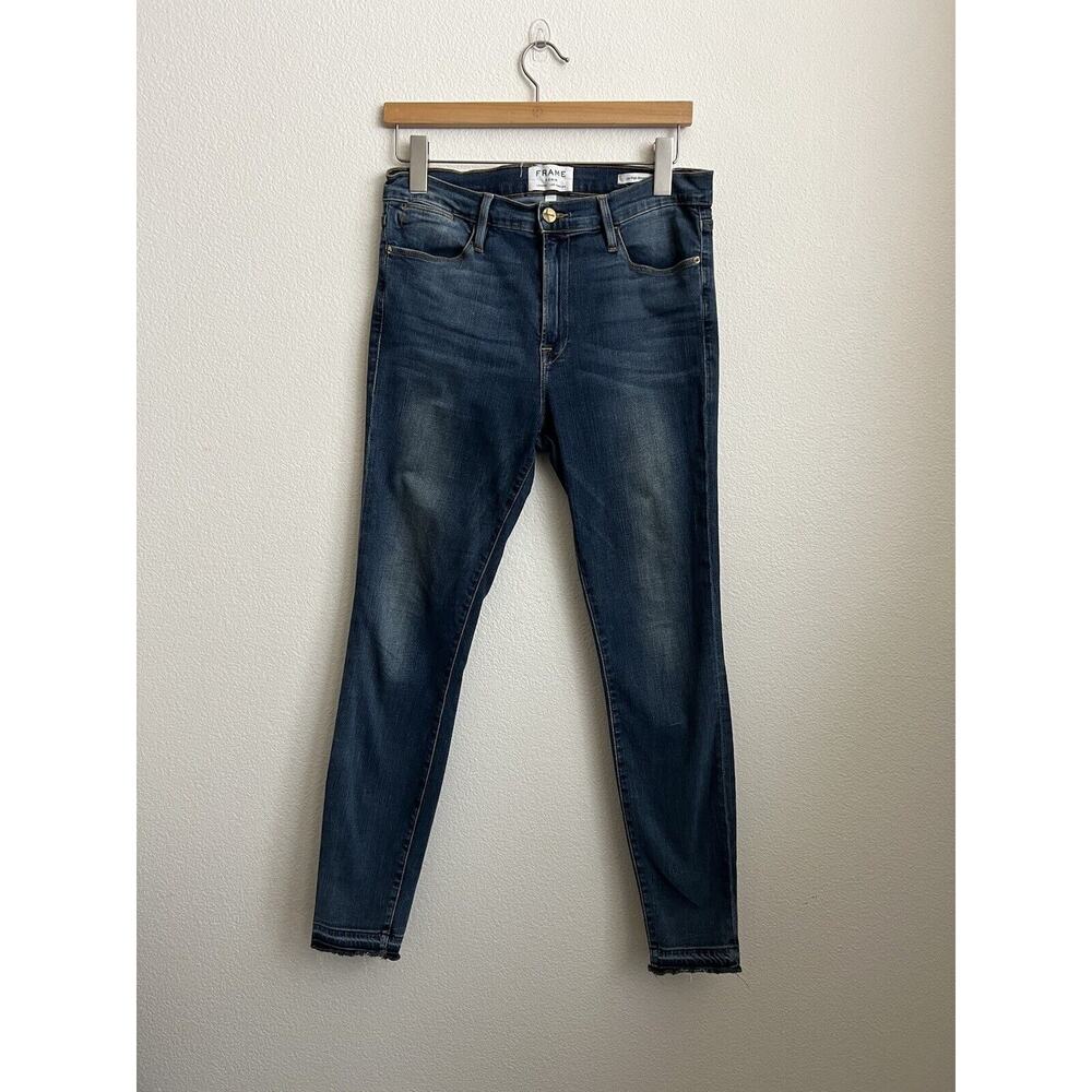 FRAME LE HIGH SKINNY Jeans 30 Womens Denim Blue Frayed Hem